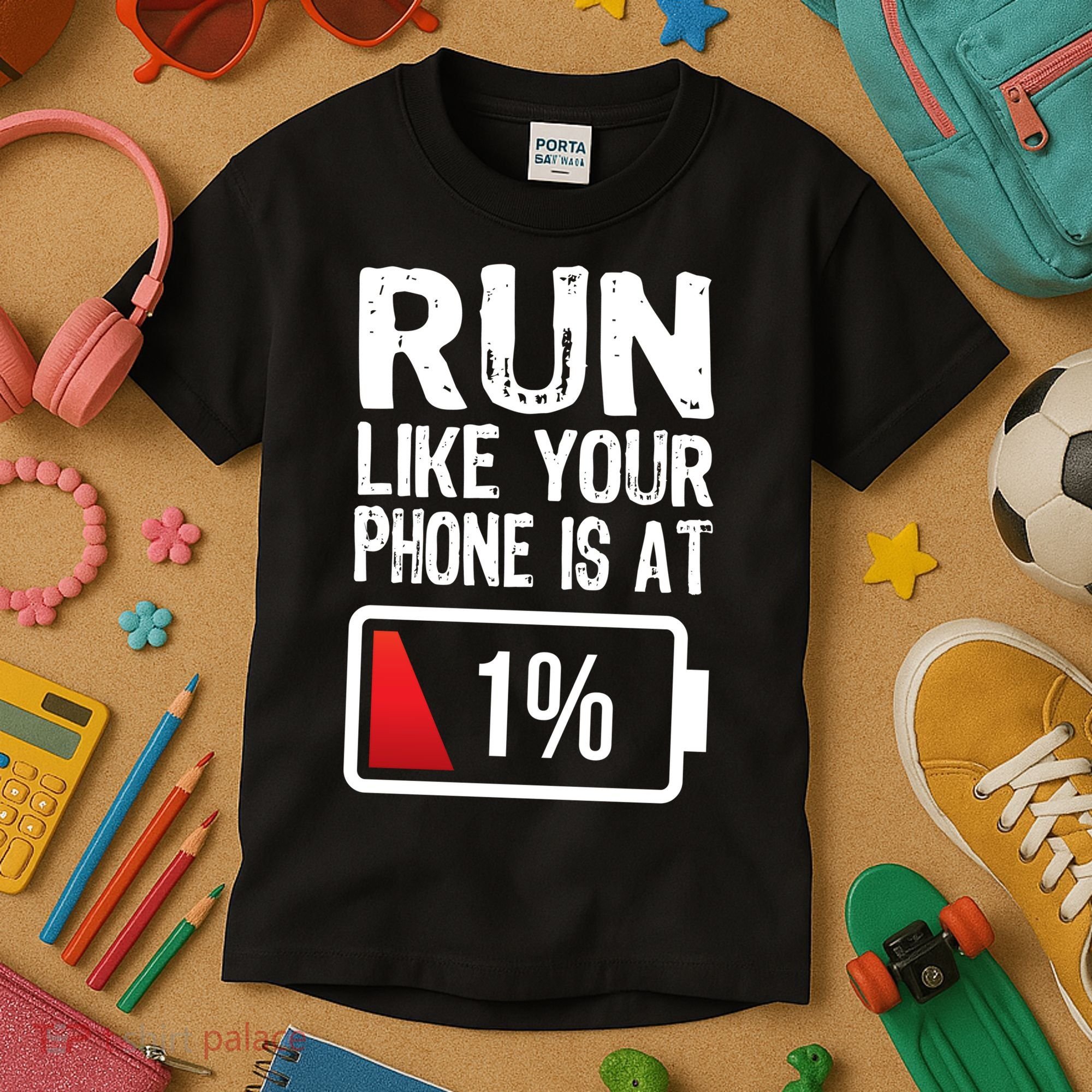 Run Like Your Phone Is At 1% Kids T-Shirt