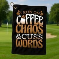 Run On Coffee Chaos And Cuss Words Golf Towel thumb 1