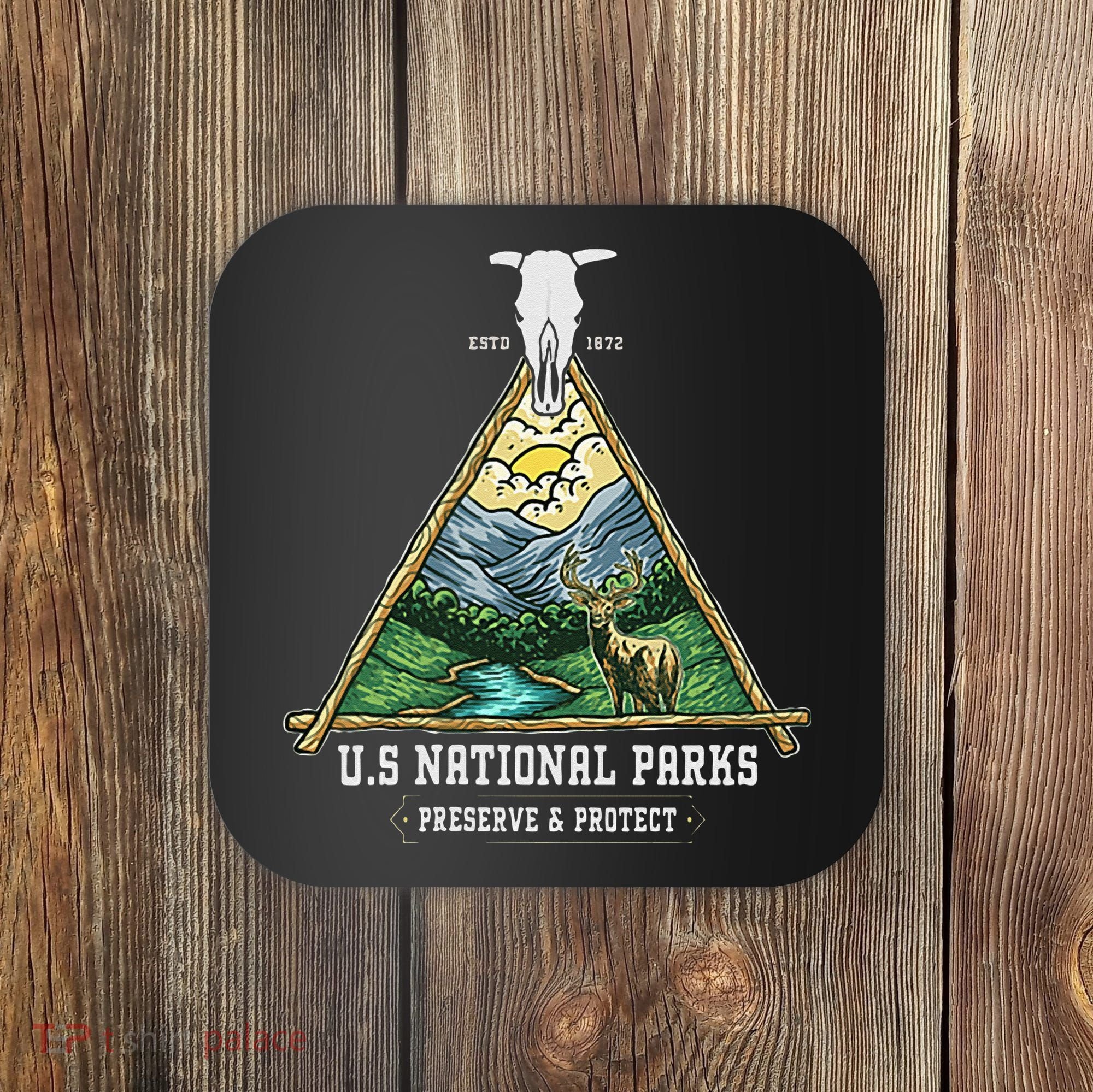Retro US National Parks Preserve And Protect Outdoor Coaster