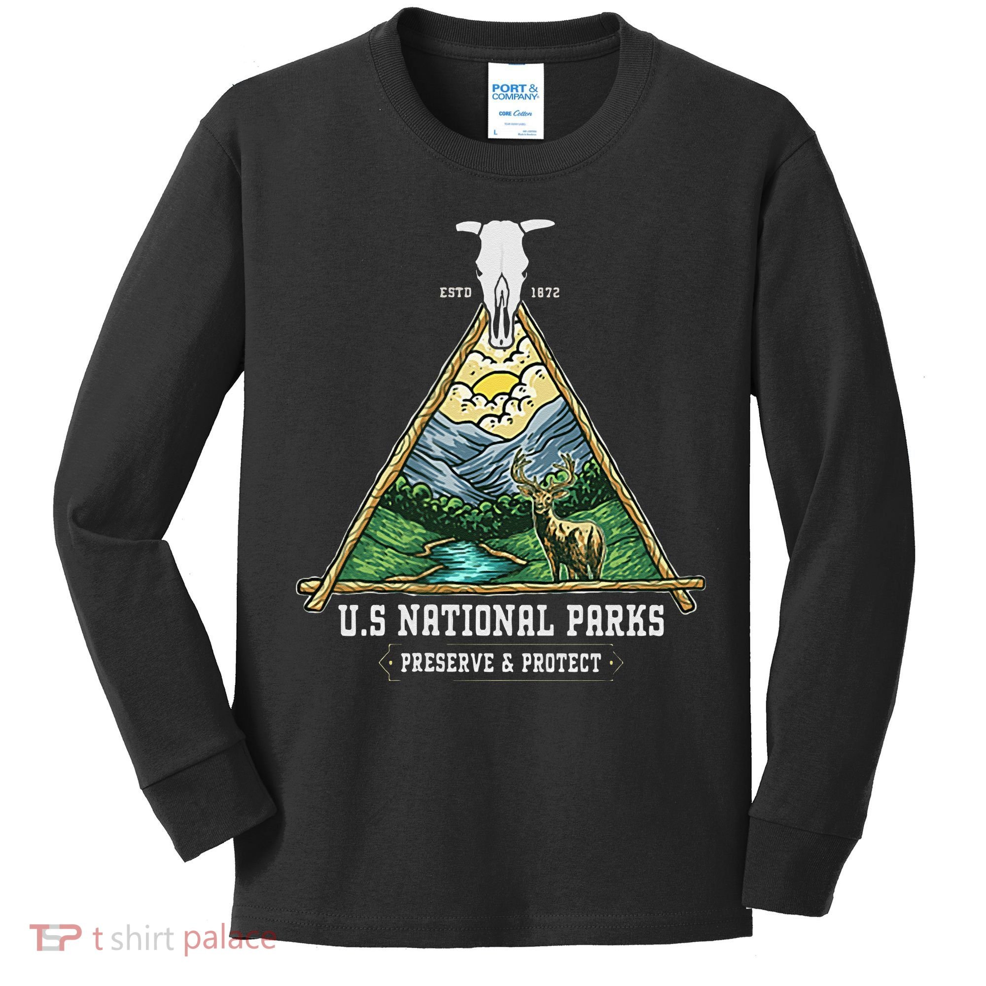 Retro US National Parks Preserve And Protect Outdoor Kids Long Sleeve Shirt