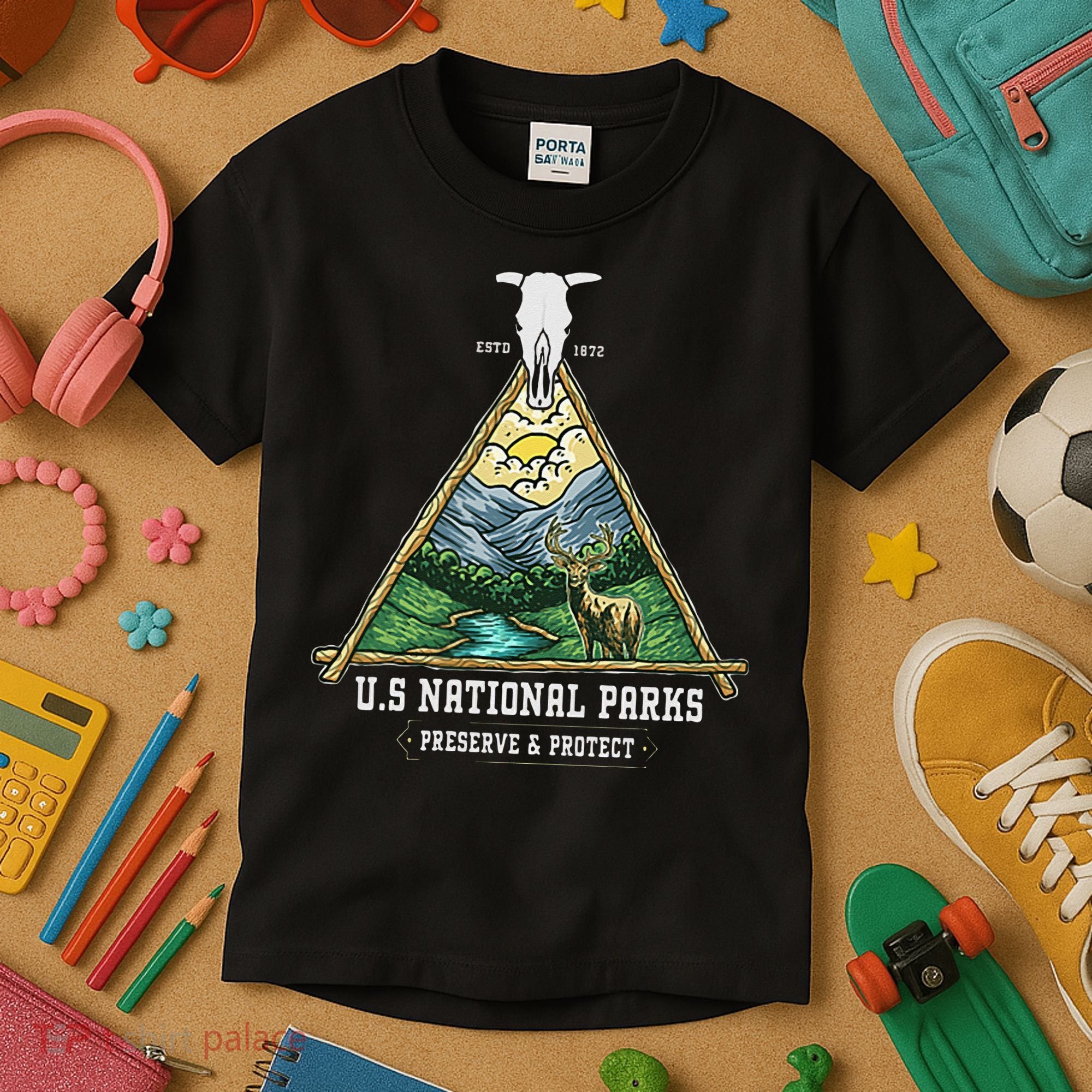 Retro US National Parks Preserve And Protect Outdoor Kids T-Shirt