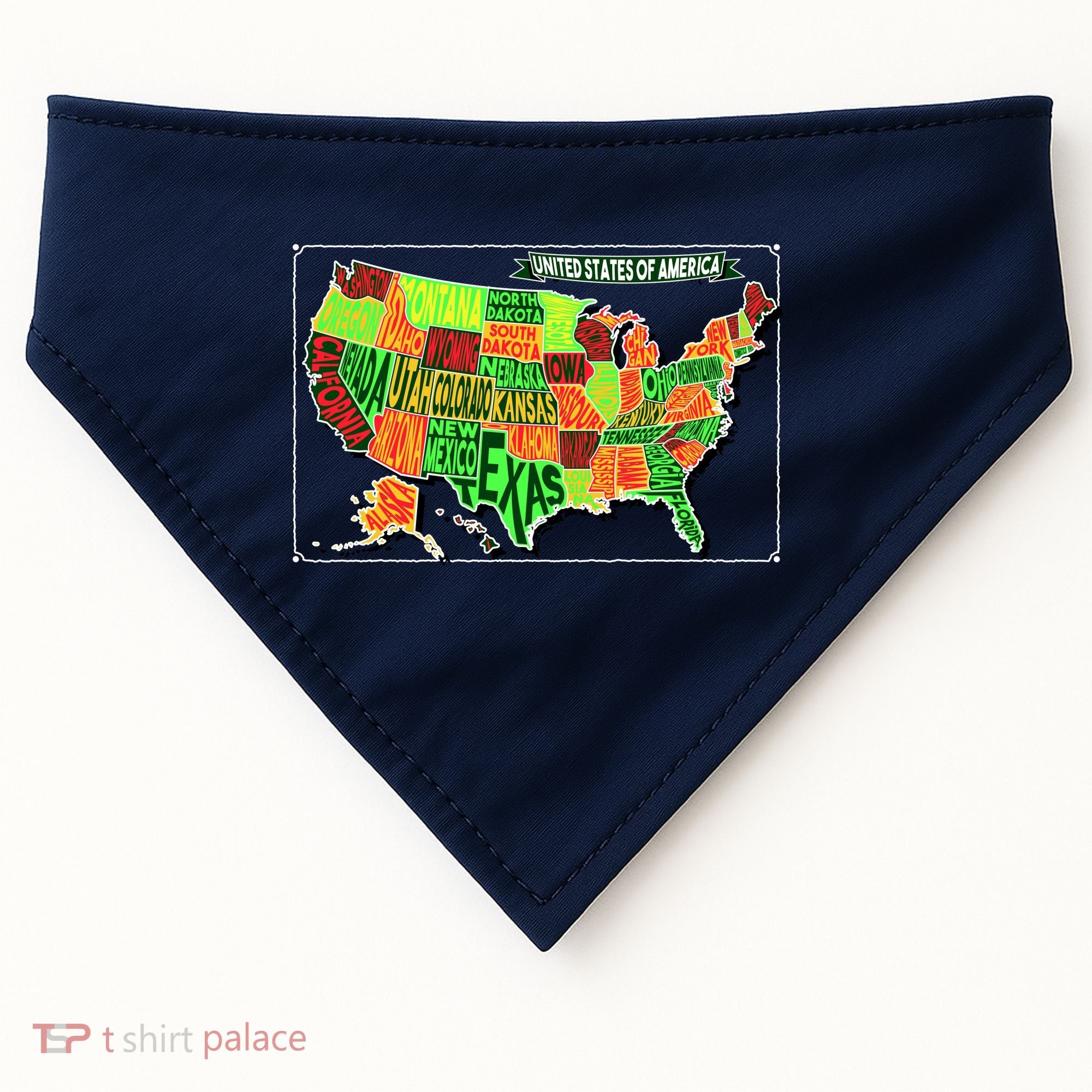 Retro United States Of America Map USA-Made Doggie Bandana