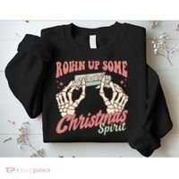 Rollin Up Some Christmas Spirit Funny Marijuana Sweatshirt thumb 2