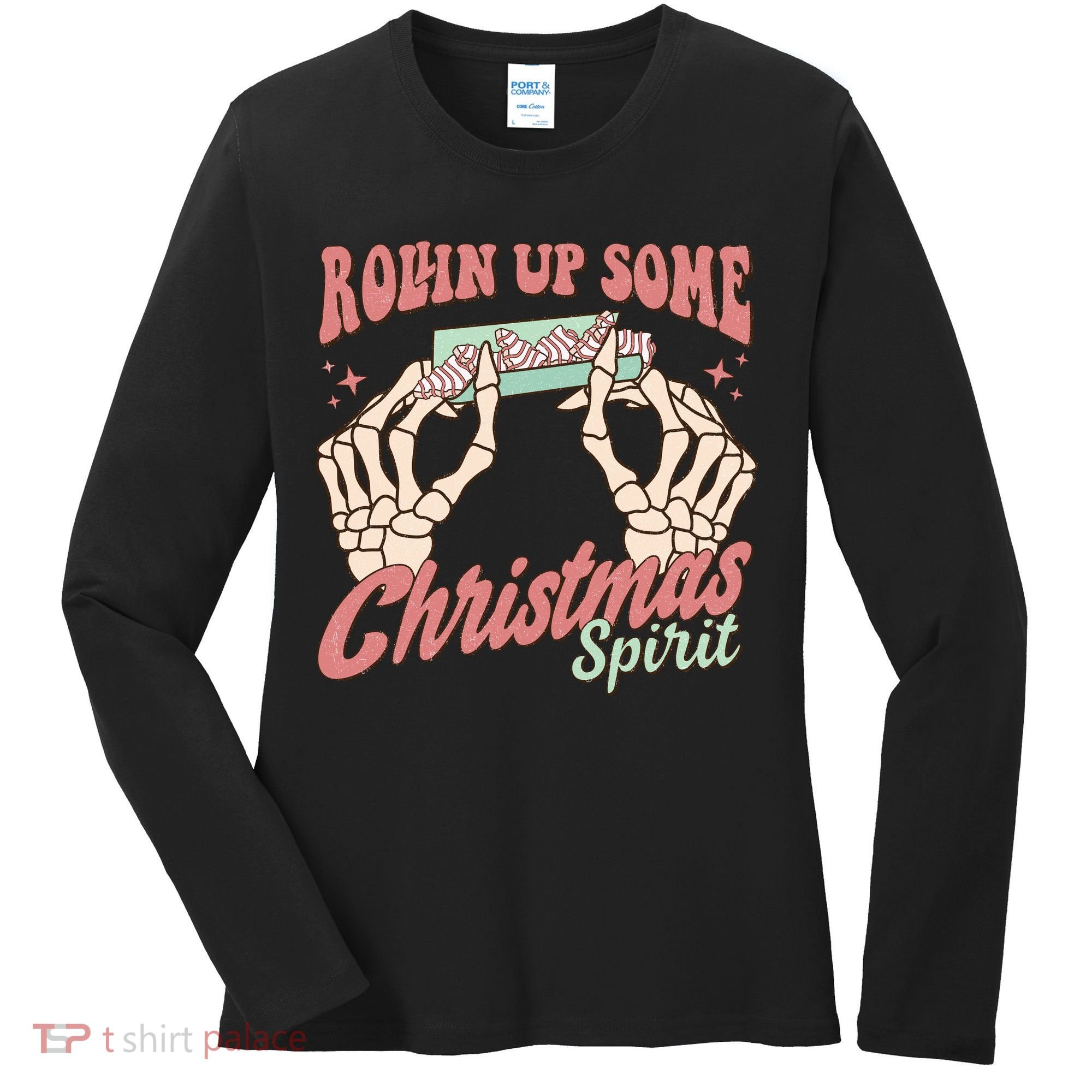 Rollin Up Some Christmas Spirit Funny Marijuana Women's Long Sleeve Shirt