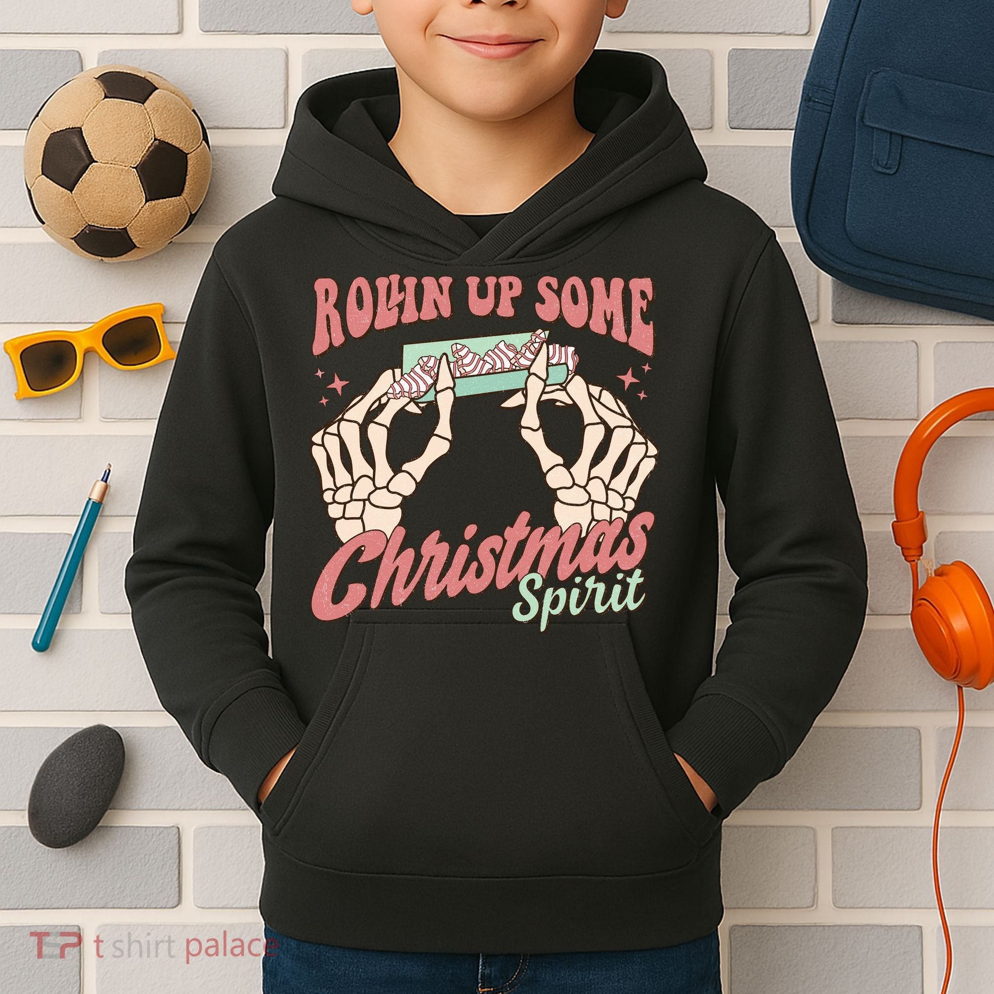 Rollin Up Some Christmas Spirit Funny Marijuana Kids Hoodie
