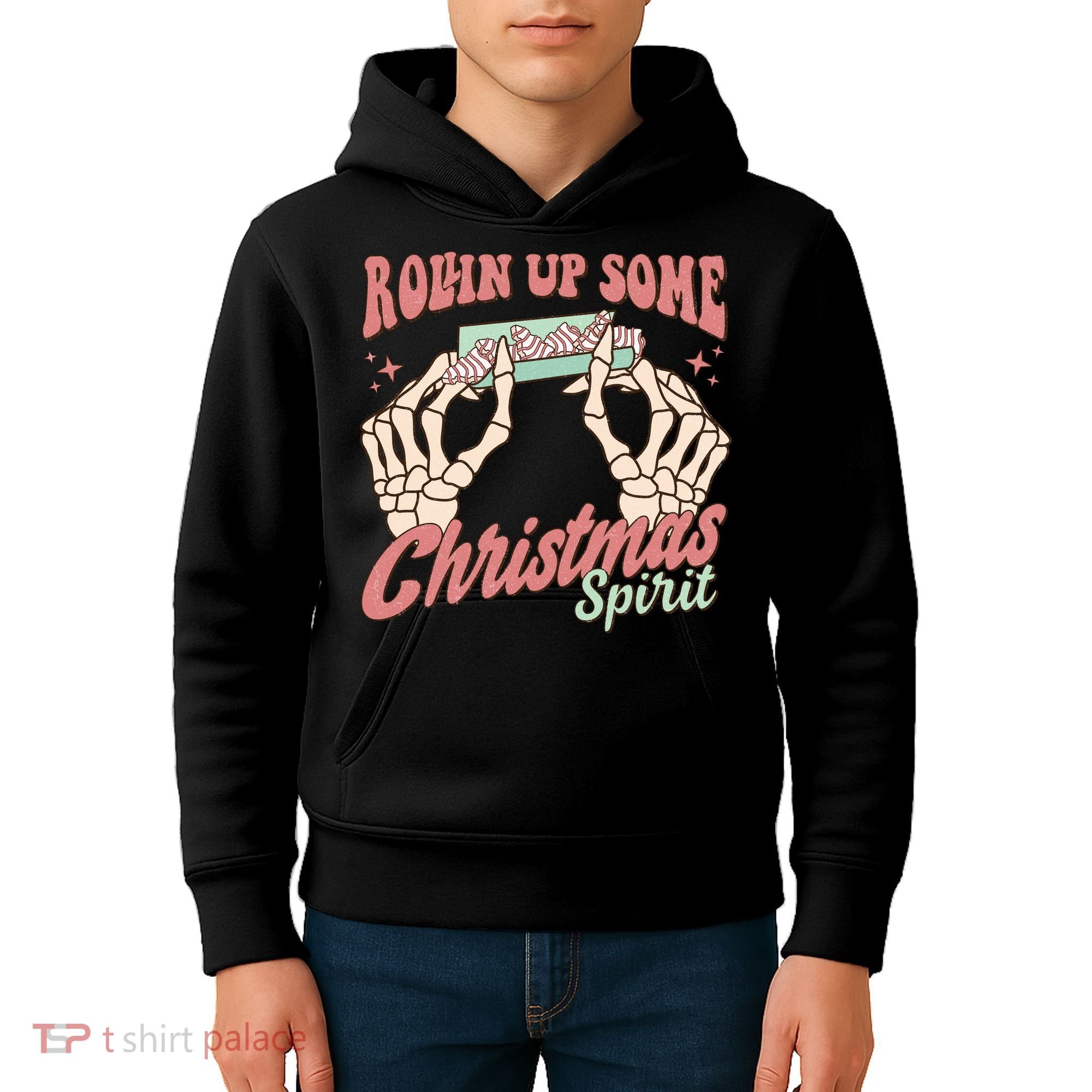 Rollin Up Some Christmas Spirit Funny Marijuana Kids Hoodie