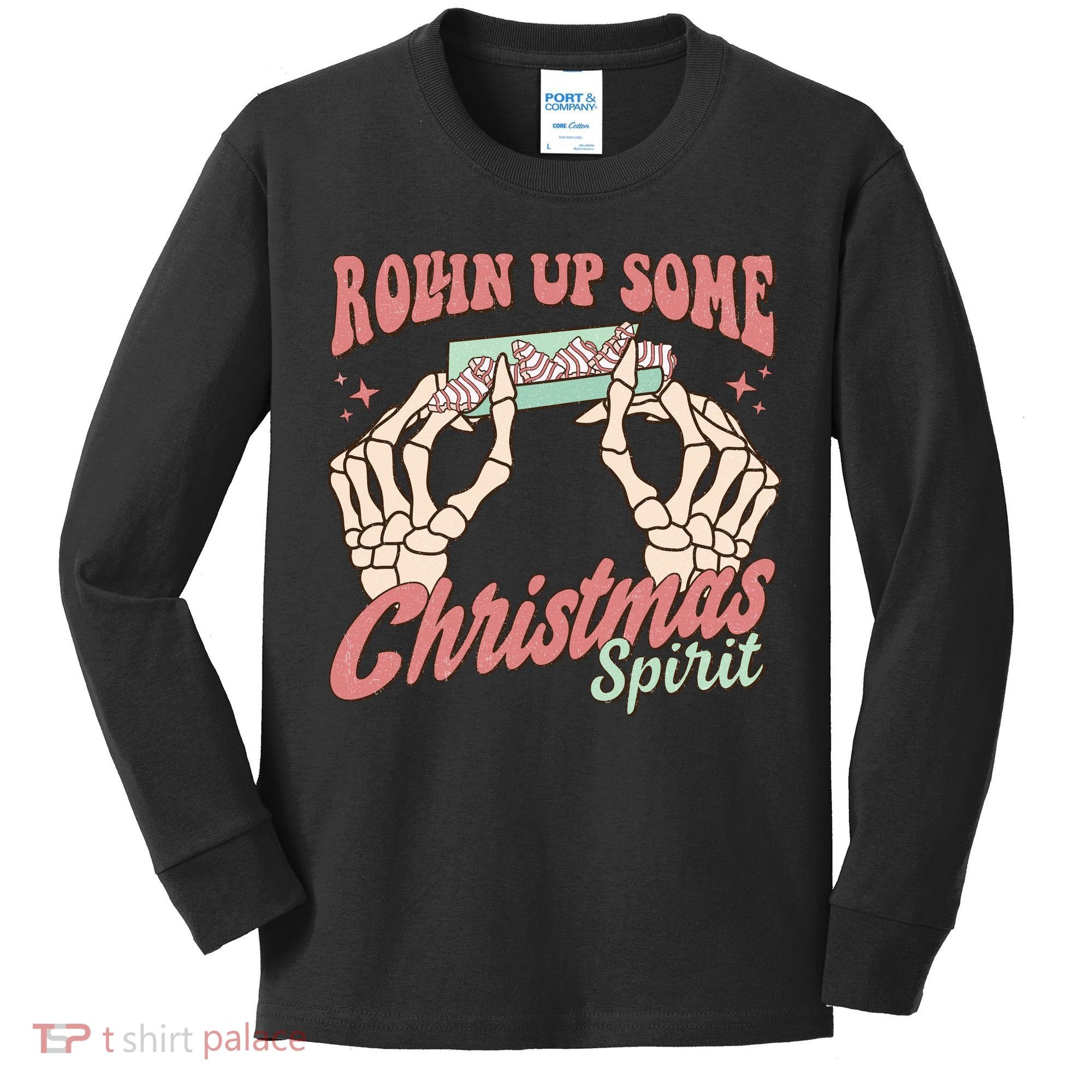 Rollin Up Some Christmas Spirit Funny Marijuana Kids Long Sleeve Shirt