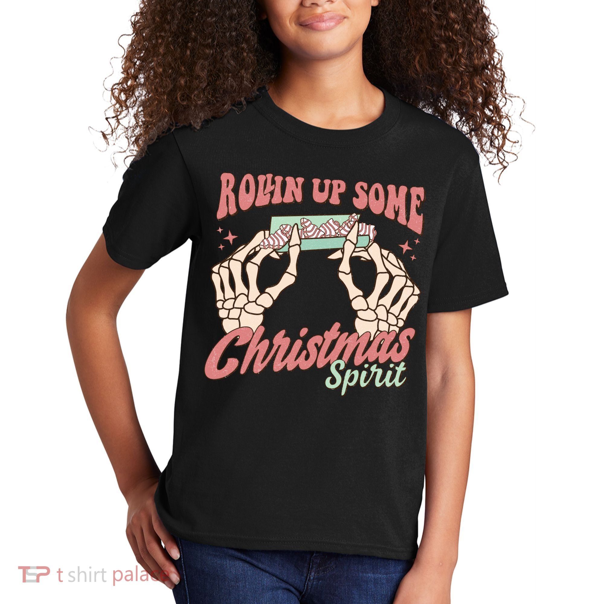 Rollin Up Some Christmas Spirit Funny Marijuana Kids T-Shirt