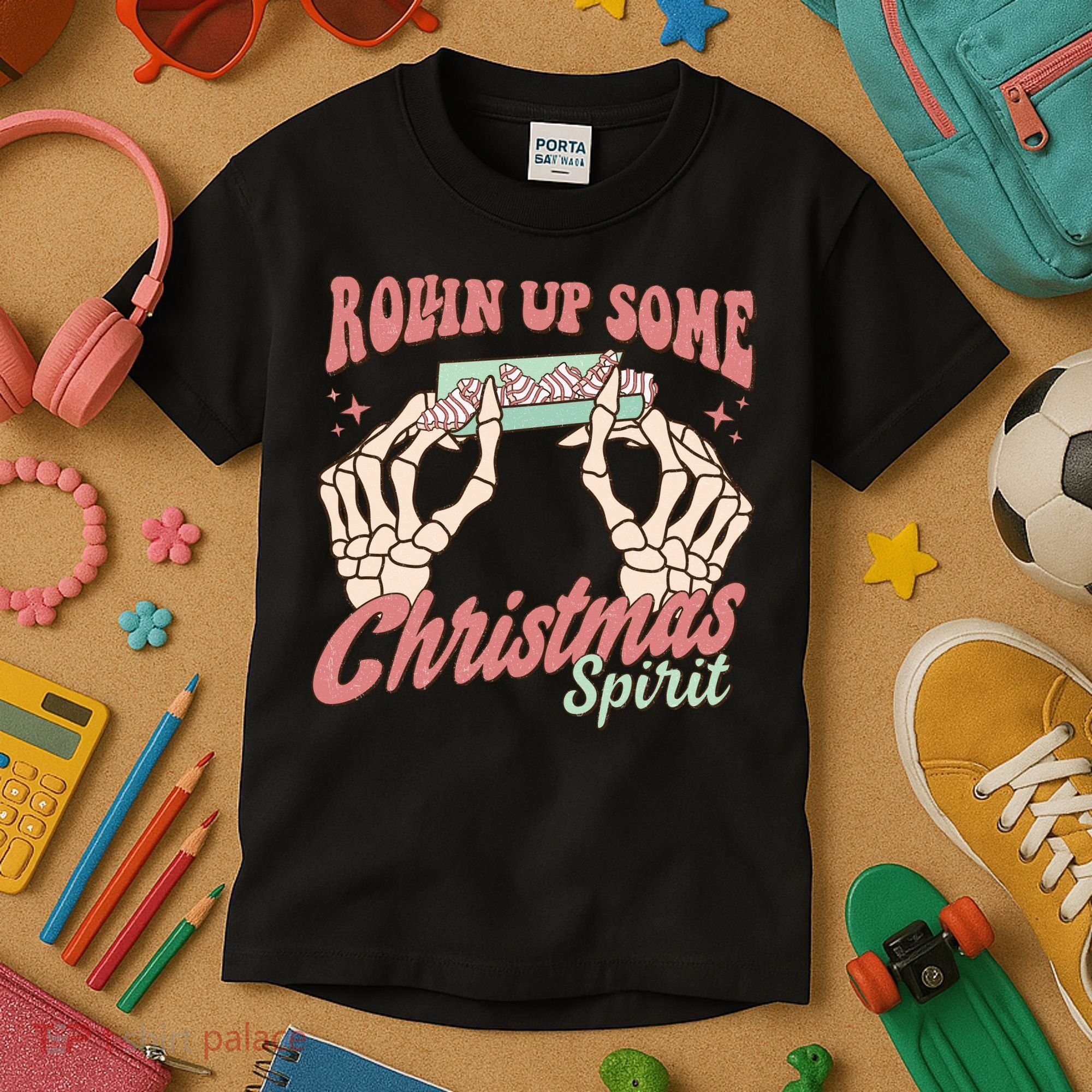 Rollin Up Some Christmas Spirit Funny Marijuana Kids T-Shirt