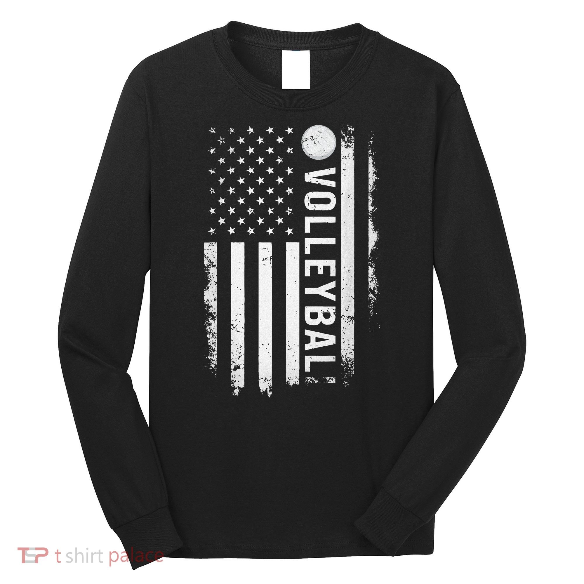 retro US Volleyball Practice USA Flag American Long Sleeve Shirt