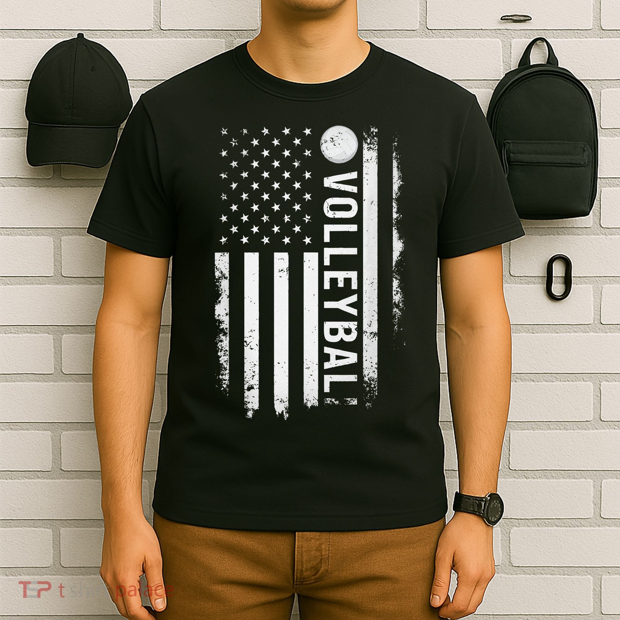 retro US Volleyball Practice USA Flag American T-Shirt