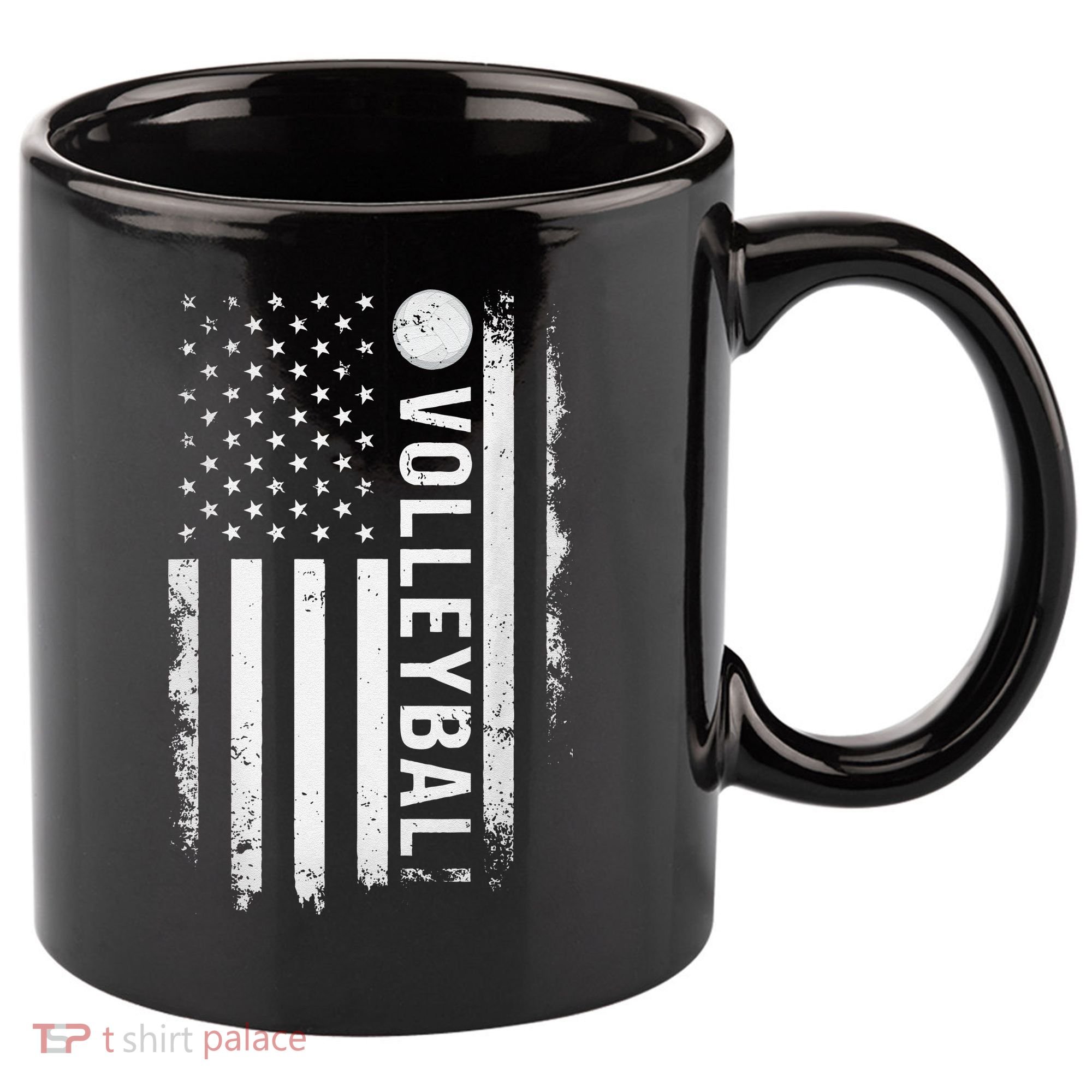 retro US Volleyball Practice USA Flag American 11oz C Handle Ceramic Mug
