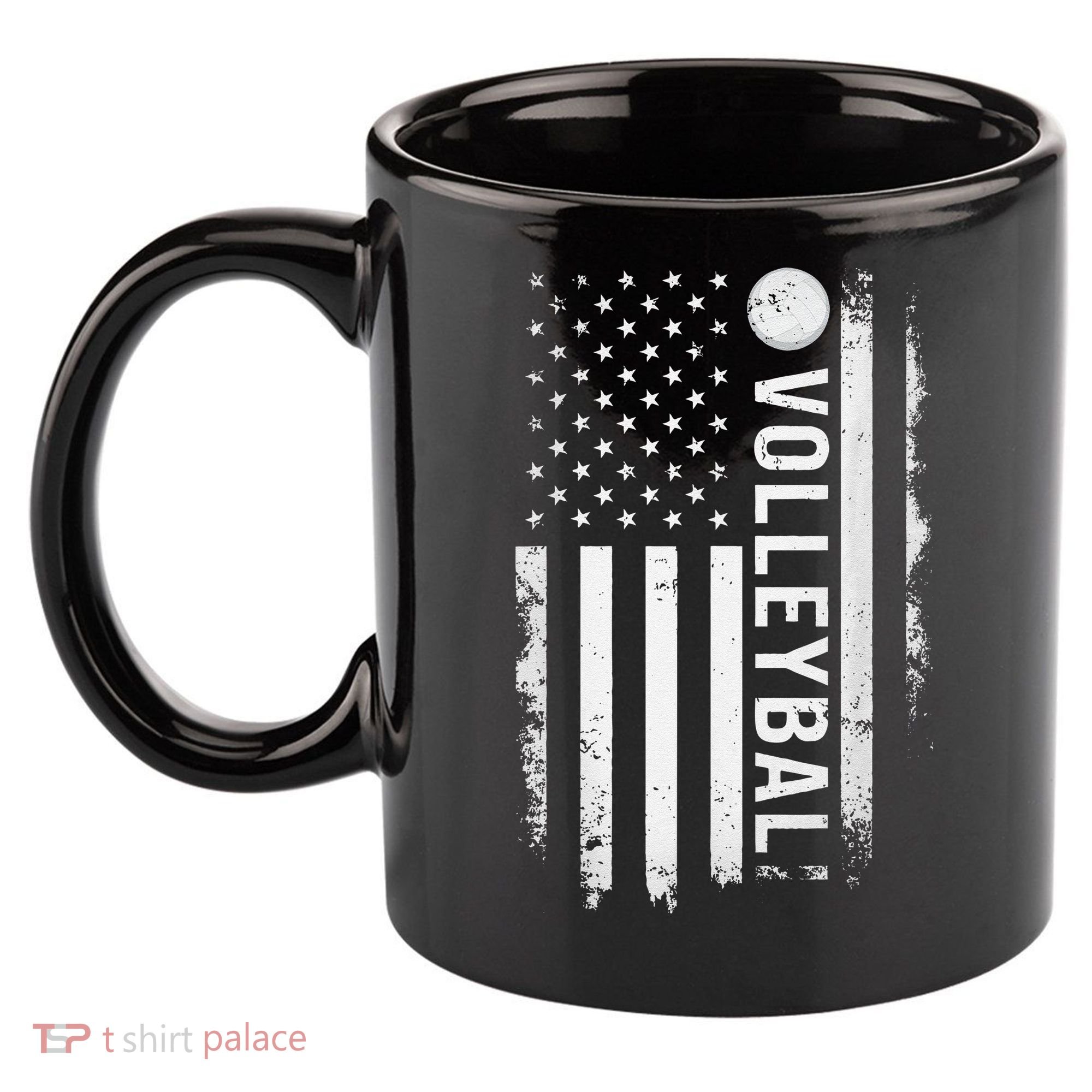 retro US Volleyball Practice USA Flag American 11oz C Handle Ceramic Mug