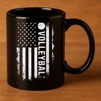 retro US Volleyball Practice USA Flag American 11oz C Handle Ceramic Mug thumb 3