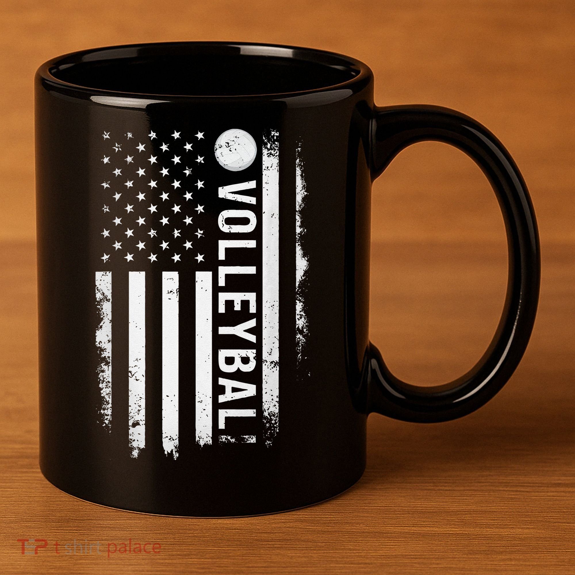 retro US Volleyball Practice USA Flag American 11oz C Handle Ceramic Mug