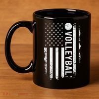 retro US Volleyball Practice USA Flag American 11oz C Handle Ceramic Mug thumb 4