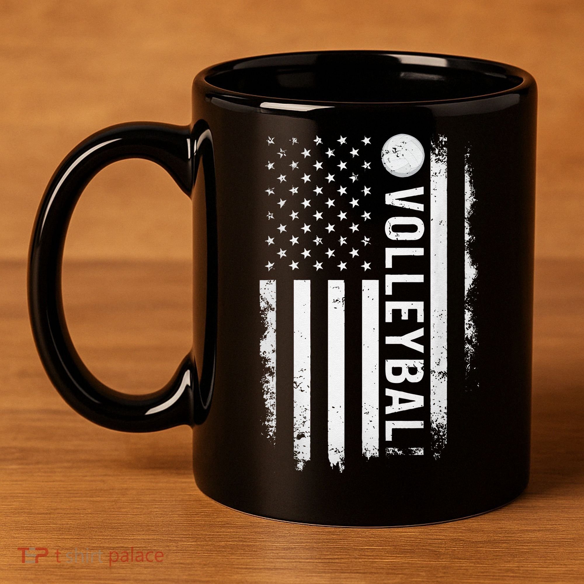 retro US Volleyball Practice USA Flag American 11oz C Handle Ceramic Mug