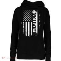 retro US Volleyball Practice USA Flag American Womens Funnel Neck Pullover Hood thumb 0