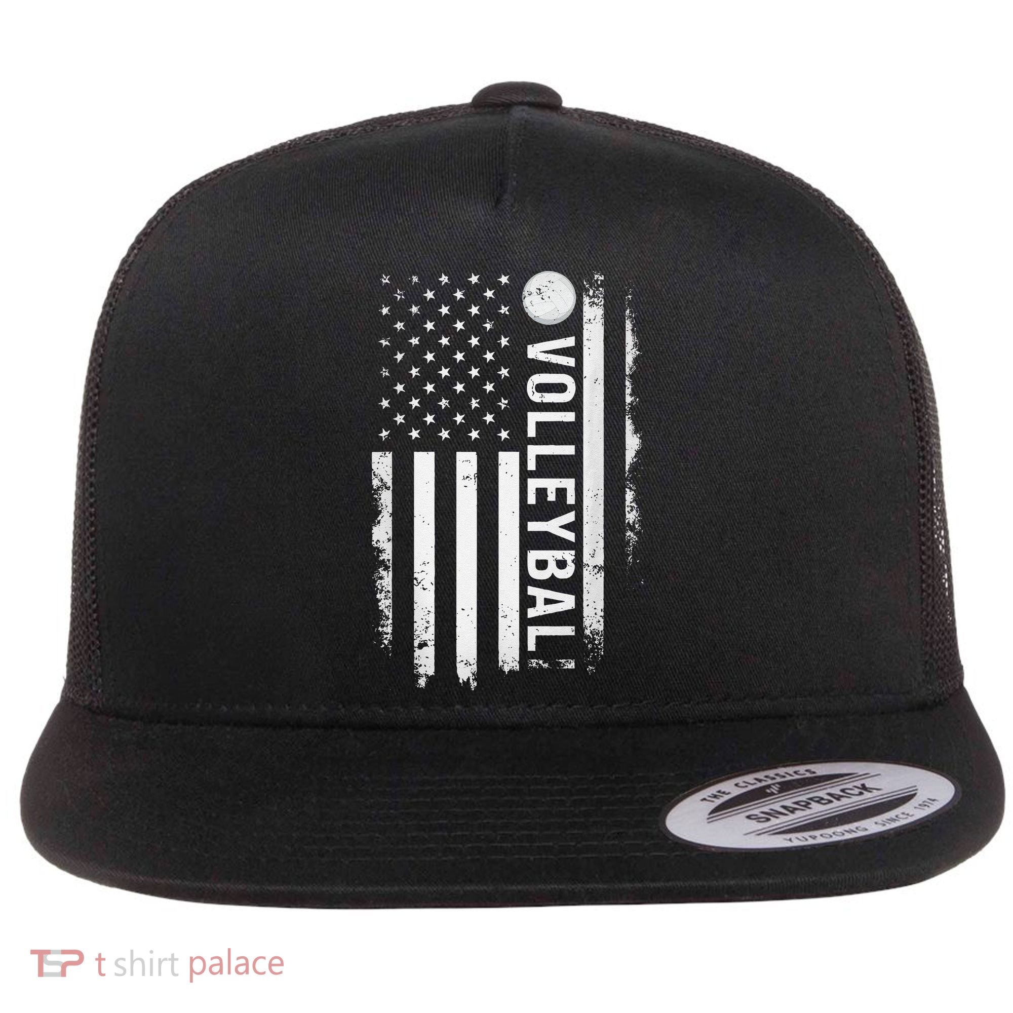 retro US Volleyball Practice USA Flag American Flat Bill Trucker Hat