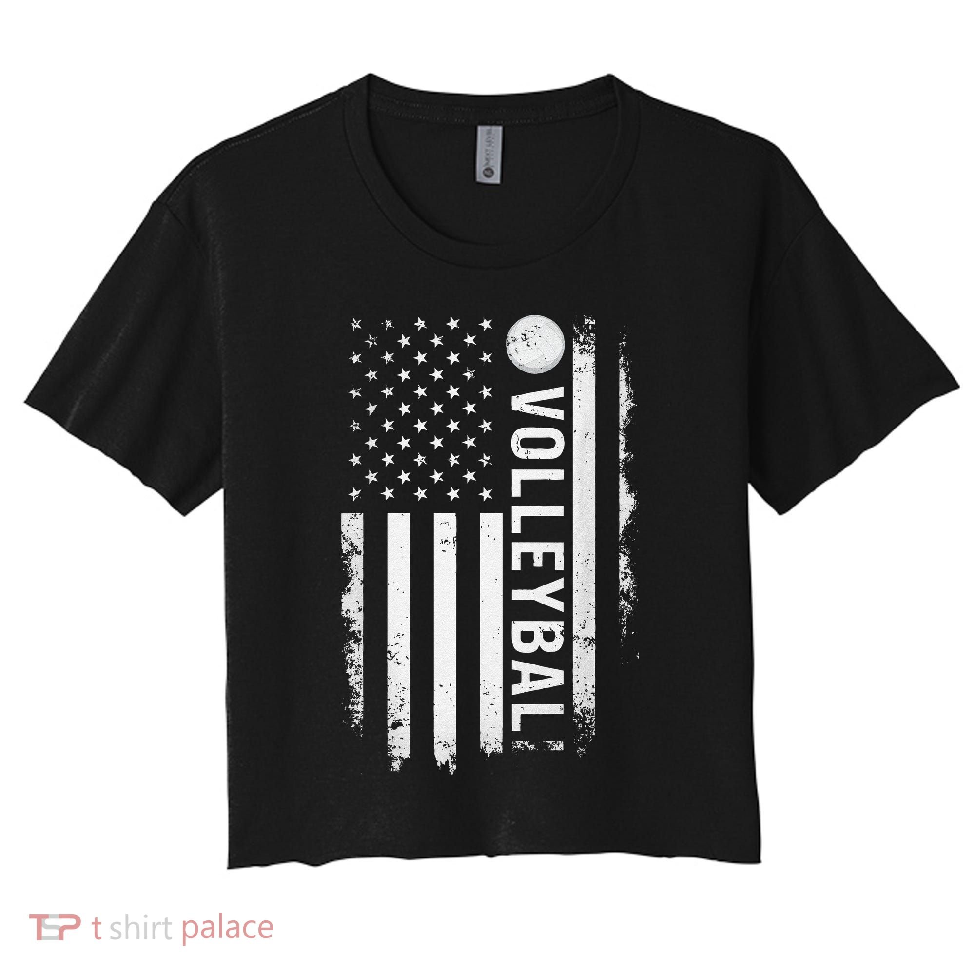 retro US Volleyball Practice USA Flag American Women's Crop Top Tee