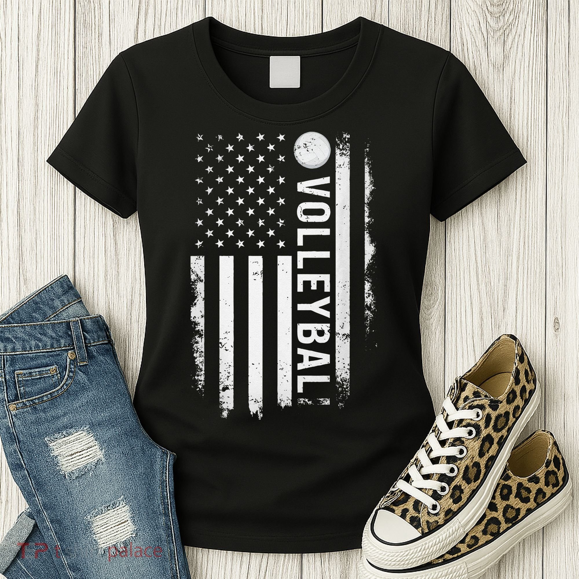 retro US Volleyball Practice USA Flag American Women's T-Shirt