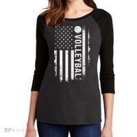 retro US Volleyball Practice USA Flag American Women's Tri-Blend 3/4-Sleeve Raglan Shirt thumb 2