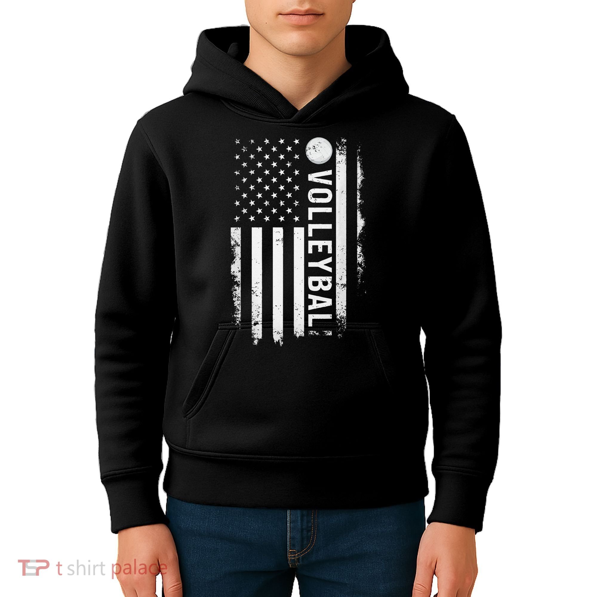 retro US Volleyball Practice USA Flag American Kids Hoodie