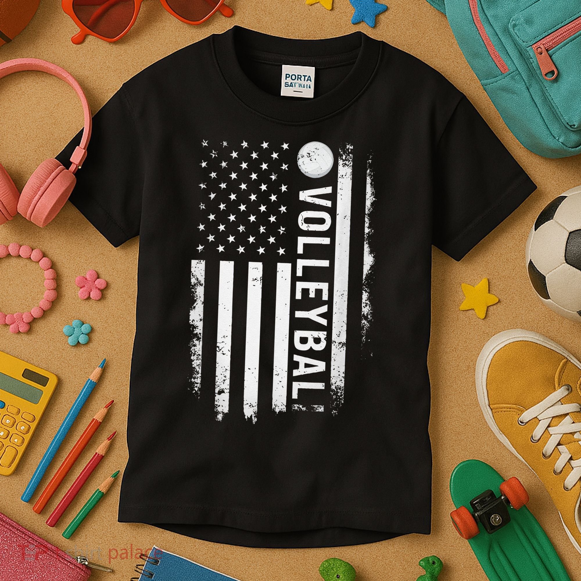 retro US Volleyball Practice USA Flag American Kids T-Shirt