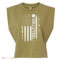 retro US Volleyball Practice USA Flag American Garment-Dyed Women's Muscle Tee thumb 0