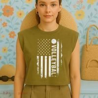 retro US Volleyball Practice USA Flag American Garment-Dyed Women's Muscle Tee thumb 4