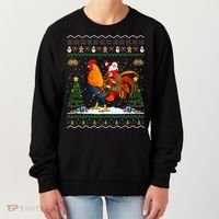 Rooster Ugly Xmas Gift Santa Riding Rooster Christmas Women's Sweatshirt thumb 0
