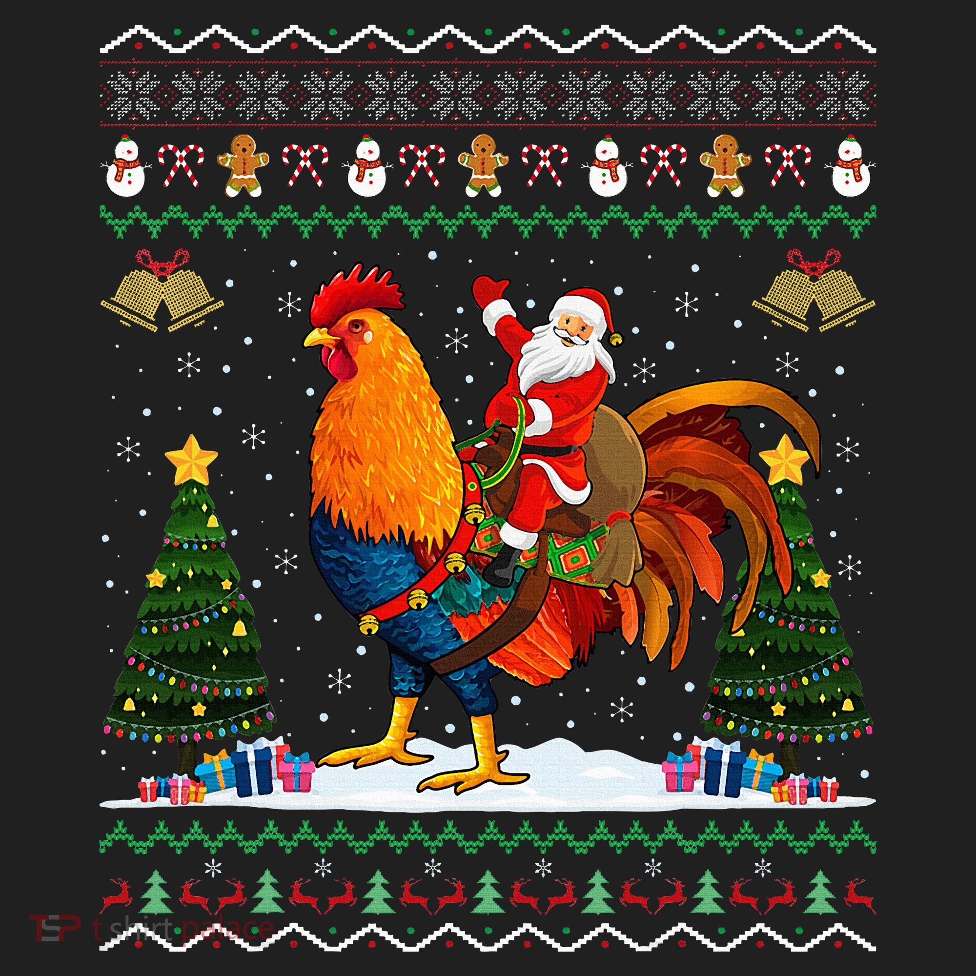 Rooster Ugly Xmas Gift Santa Riding Rooster Christmas Women's Sweatshirt