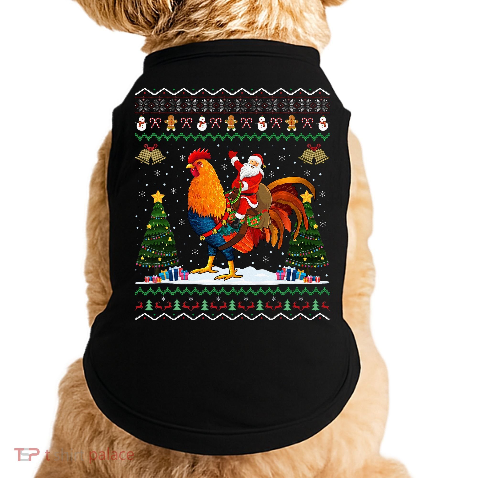 Rooster Ugly Xmas Gift Santa Riding Rooster Christmas Doggie Tank