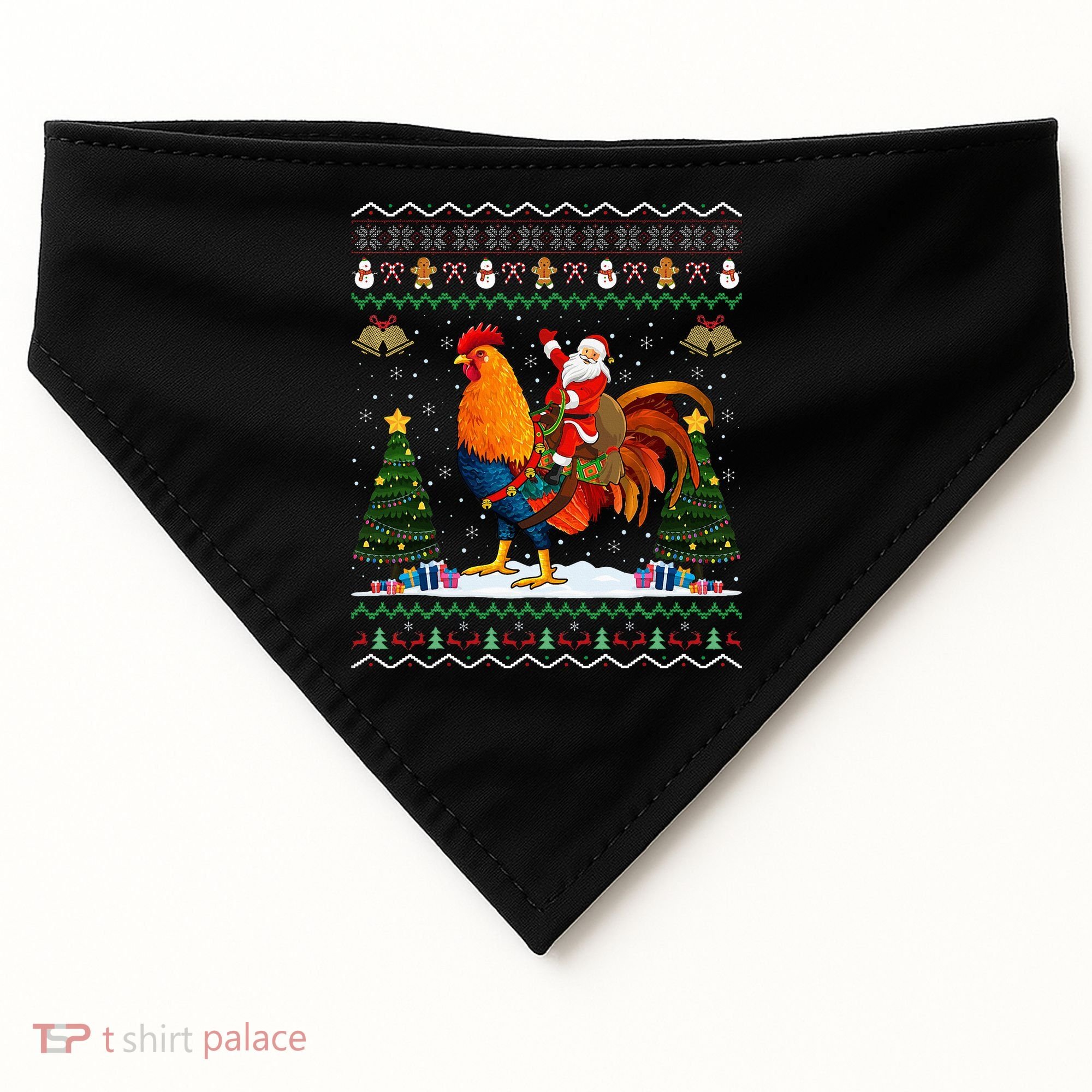 Rooster Ugly Xmas Gift Santa Riding Rooster Christmas USA-Made Doggie Bandana
