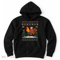 Rooster Ugly Xmas Gift Santa Riding Rooster Christmas Hoodie thumb 0