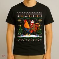 Rooster Ugly Xmas Gift Santa Riding Rooster Christmas T-Shirt thumb 3