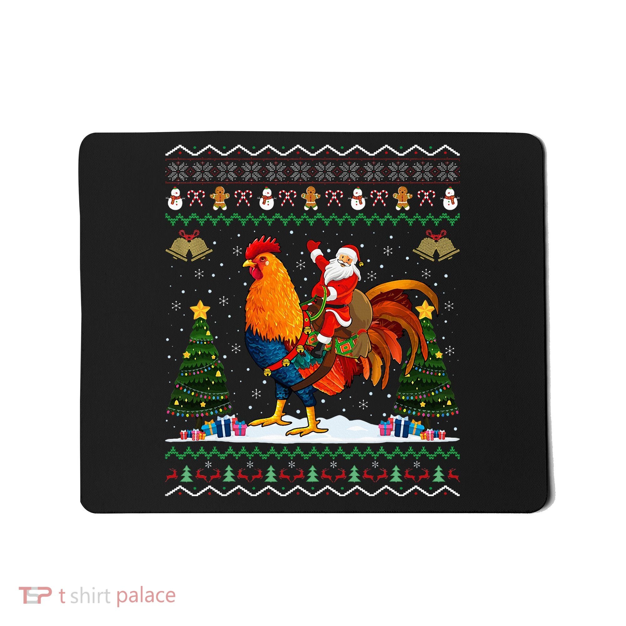 Rooster Ugly Xmas Gift Santa Riding Rooster Christmas Mousepad