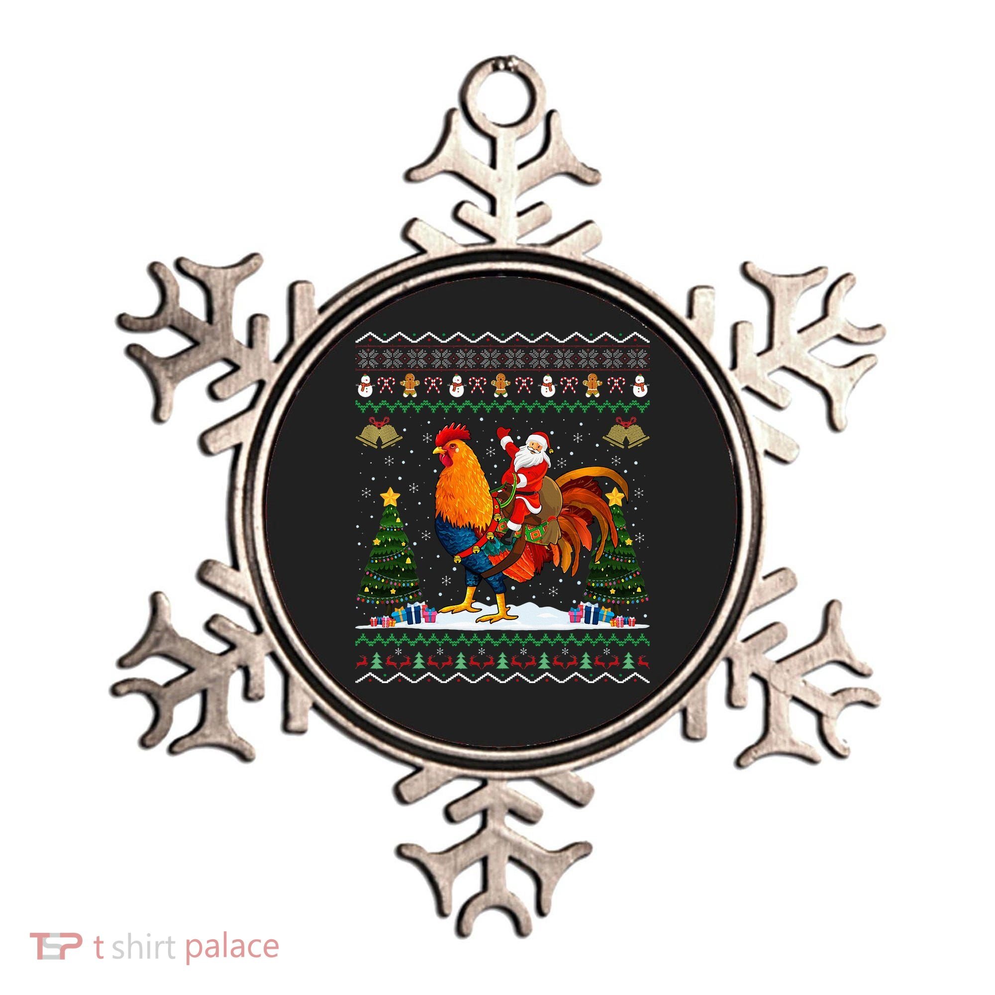 Rooster Ugly Xmas Gift Santa Riding Rooster Christmas Ornament