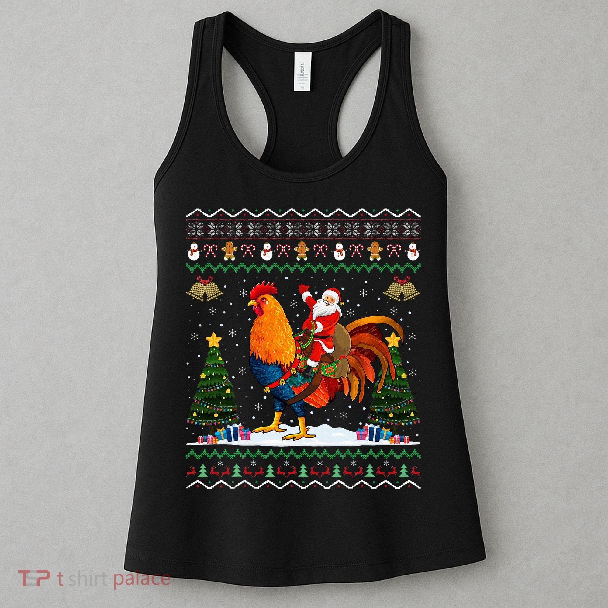 Rooster Ugly Xmas Gift Santa Riding Rooster Christmas Women's Tank Top