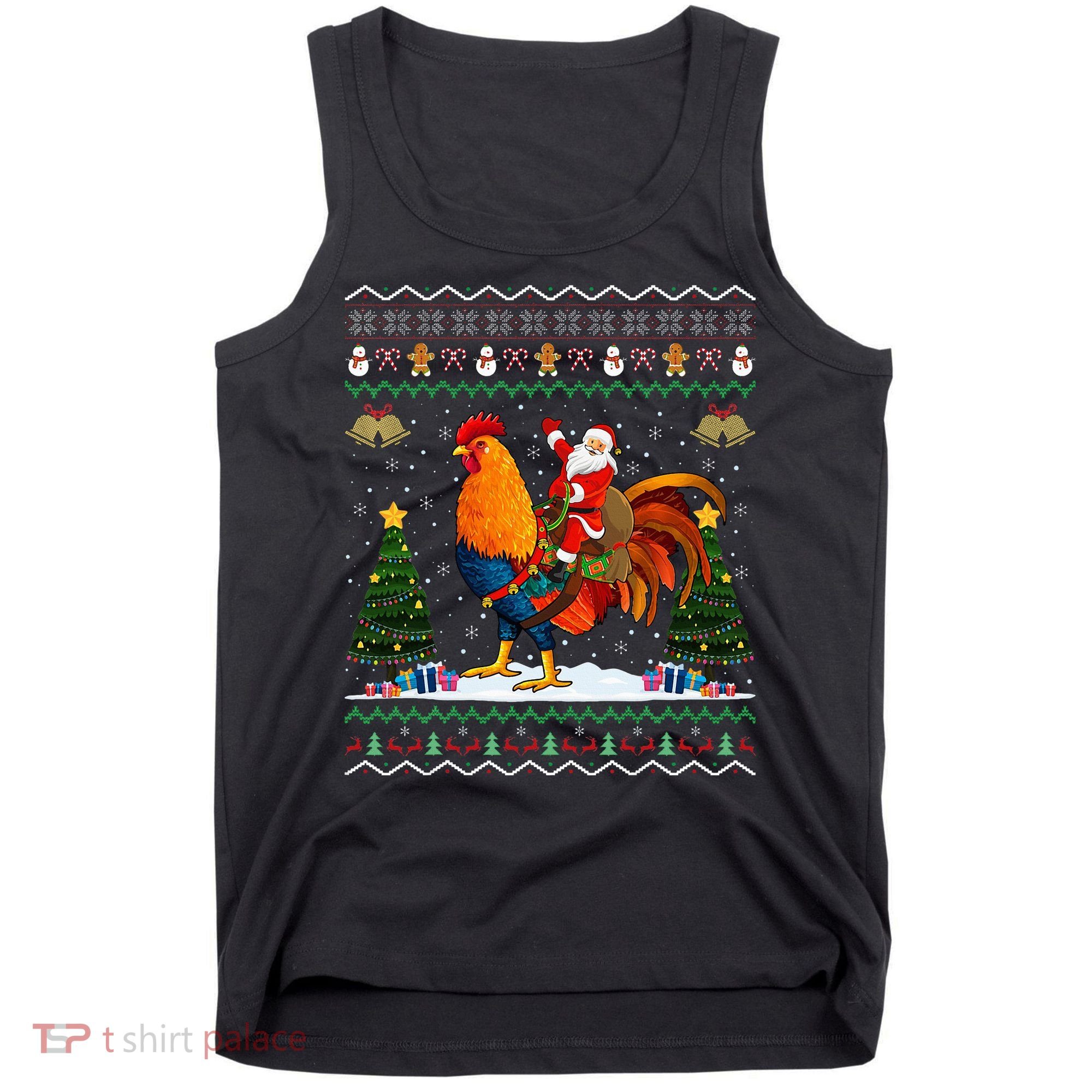 Rooster Ugly Xmas Gift Santa Riding Rooster Christmas Tank Top
