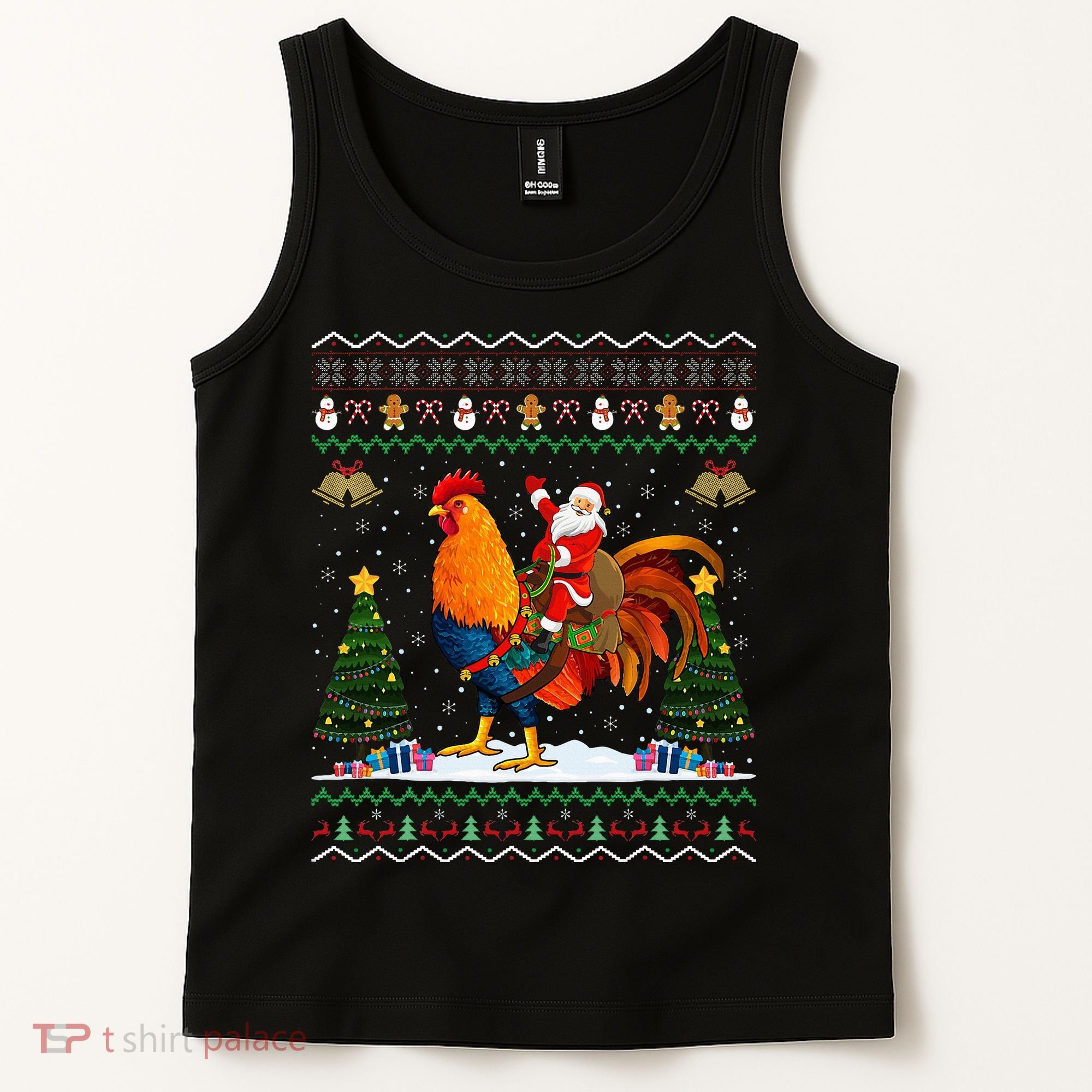 Rooster Ugly Xmas Gift Santa Riding Rooster Christmas Tank Top
