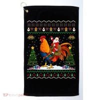 Rooster Ugly Xmas Gift Santa Riding Rooster Christmas Golf Towel thumb 0