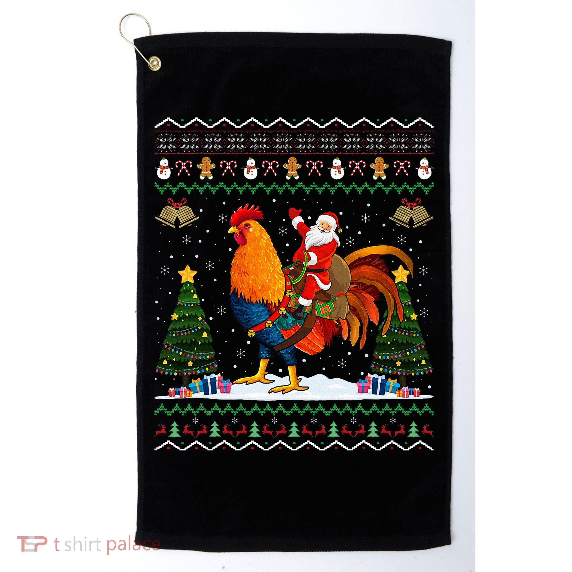 Rooster Ugly Xmas Gift Santa Riding Rooster Christmas Golf Towel