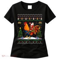 Rooster Ugly Xmas Gift Santa Riding Rooster Christmas Women's T-Shirt thumb 0