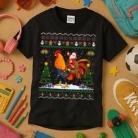 Rooster Ugly Xmas Gift Santa Riding Rooster Christmas Kids T-Shirt thumb 3