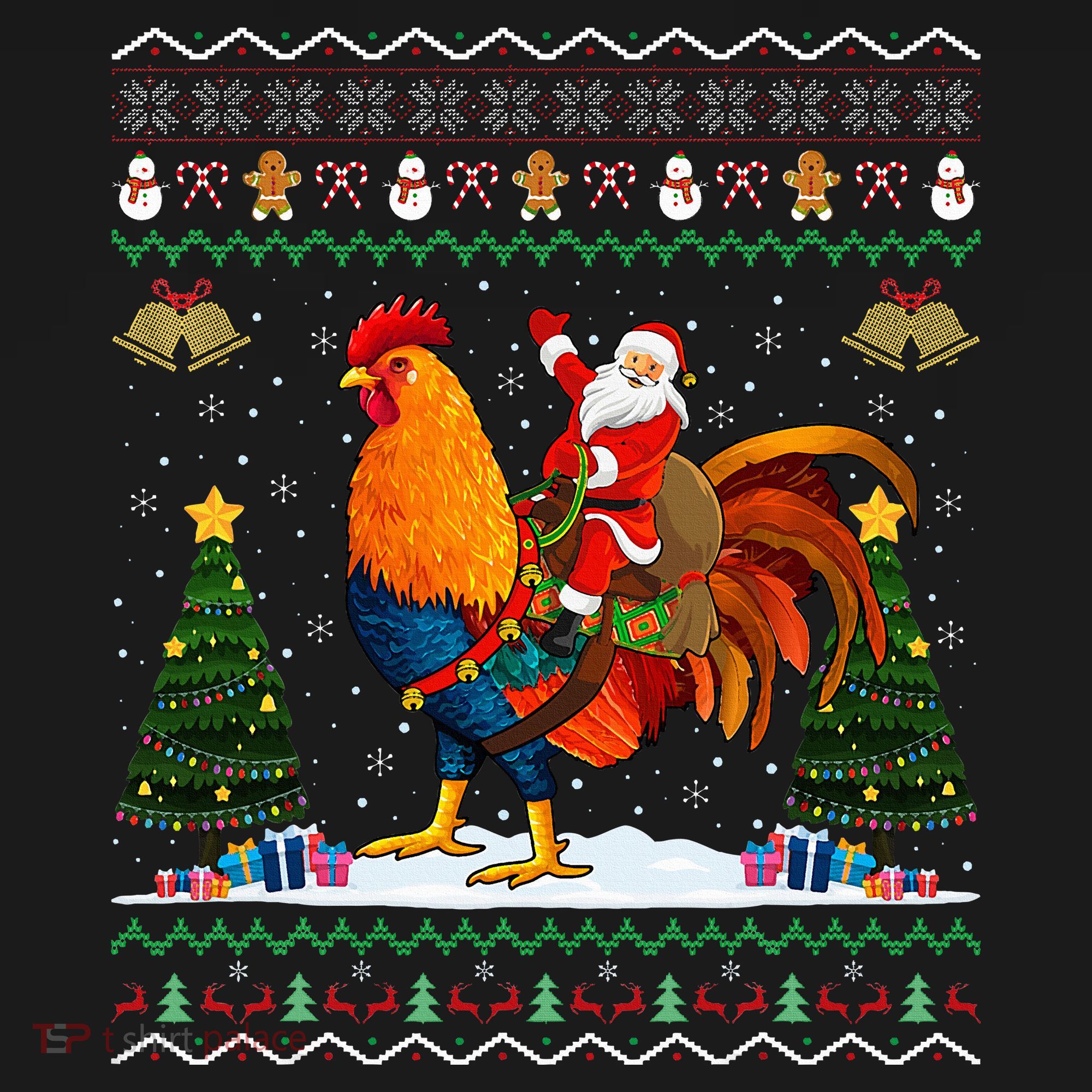 Rooster Ugly Xmas Gift Santa Riding Rooster Christmas Kids T-Shirt