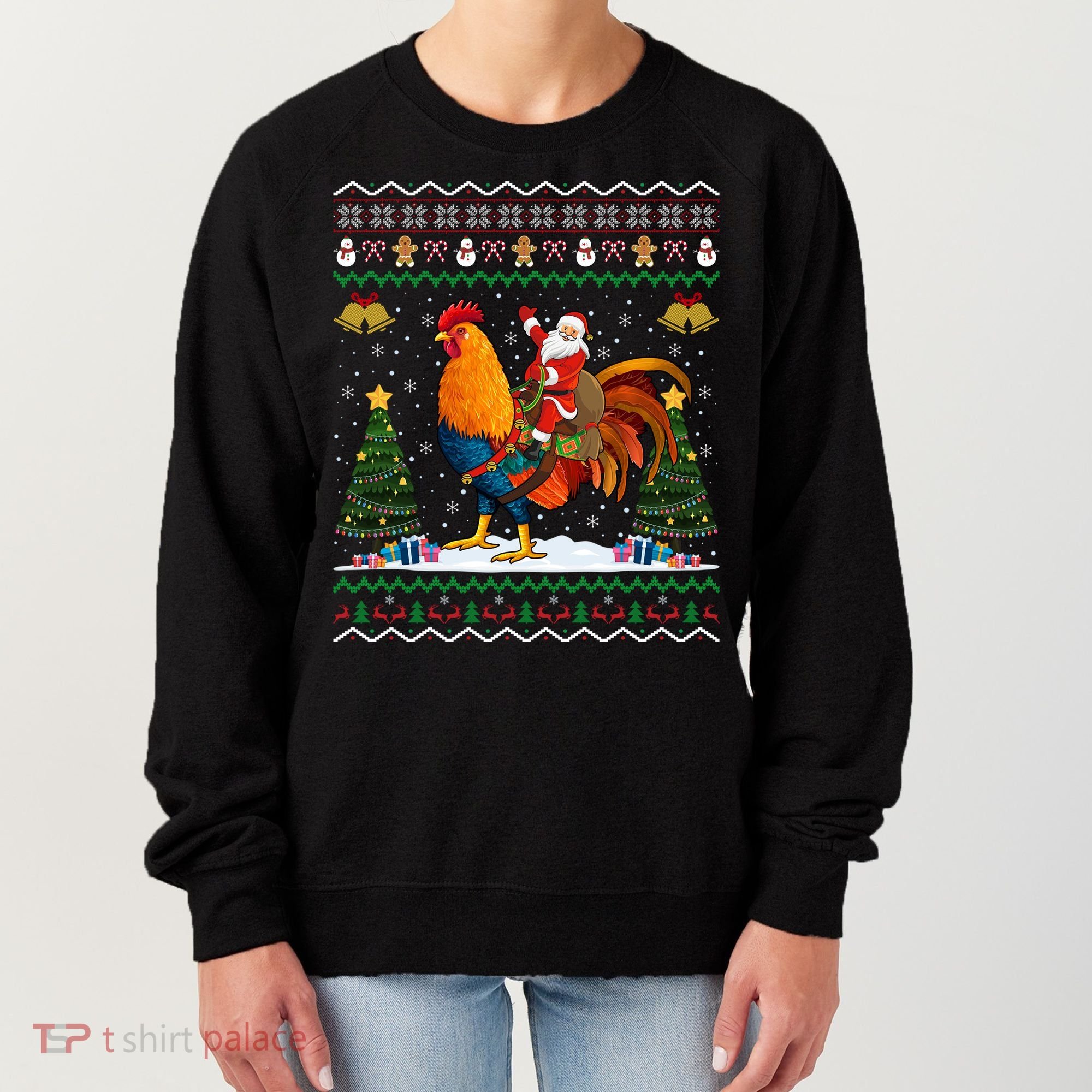 Rooster Ugly Xmas Gift Santa Riding Rooster Christmas Great Gift Women's Sweatshirt