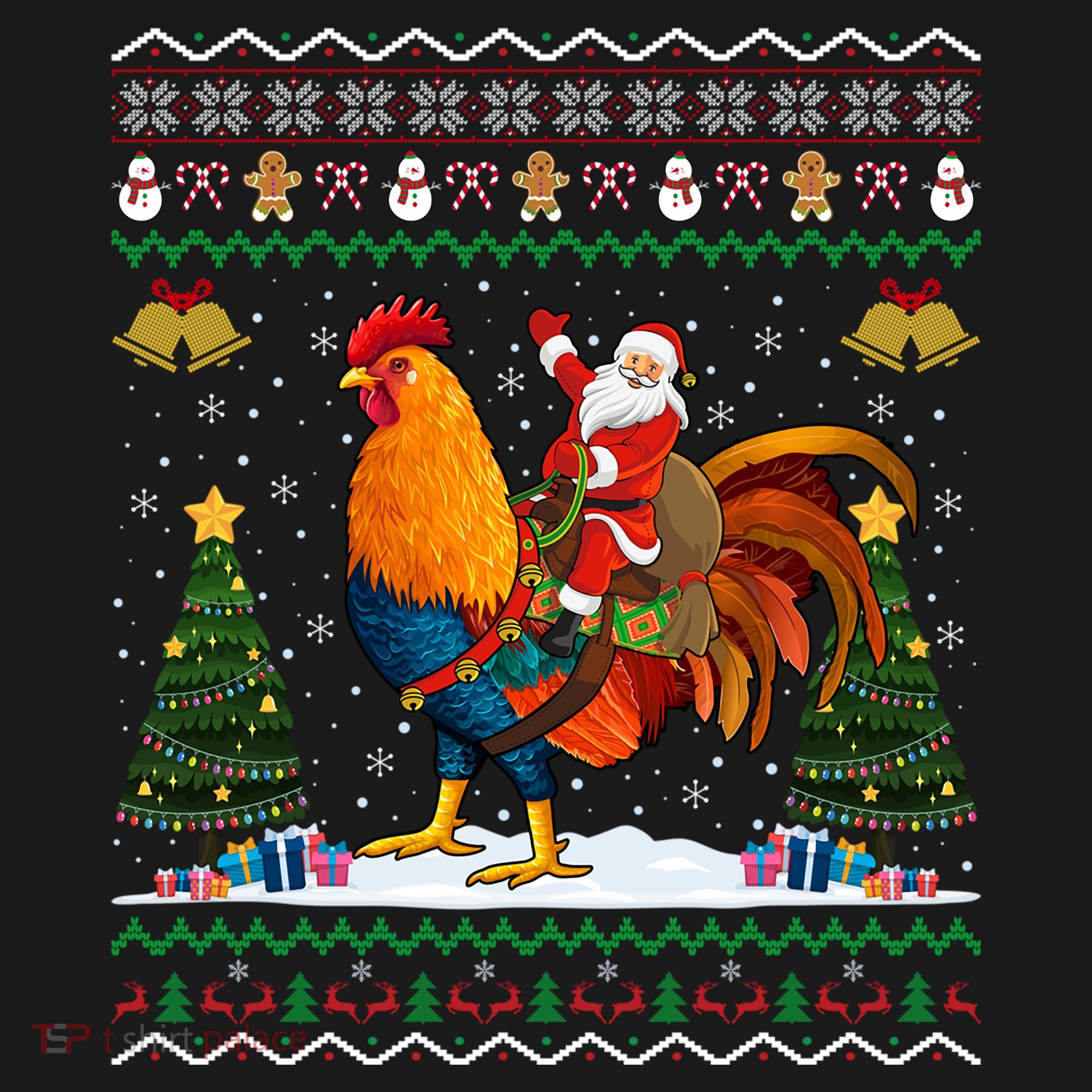 Rooster Ugly Xmas Gift Santa Riding Rooster Christmas Great Gift USA-Made Doggie Bandana