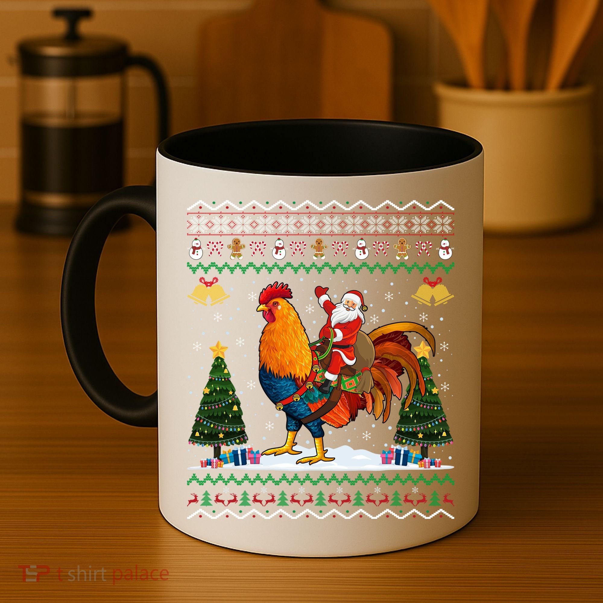 Rooster Ugly Xmas Gift Santa Riding Rooster Christmas Great Gift Coffee Mug