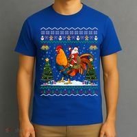 Rooster Ugly Xmas Gift Santa Riding Rooster Christmas Great Gift T-Shirt thumb 3